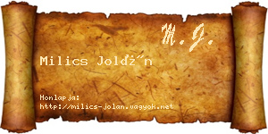 Milics Jolán névjegykártya