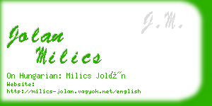 jolan milics business card